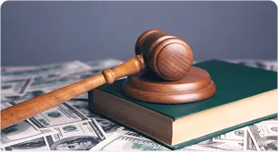 A gavel resting on open law books